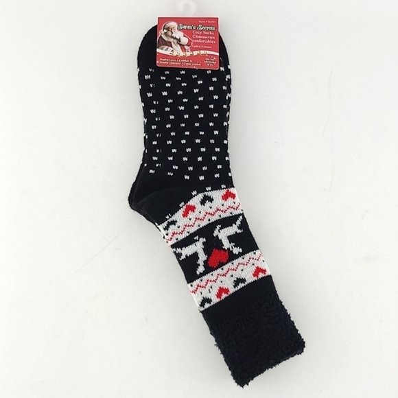 Santa's Secret Women's Cozy Socks Double Layer Black Festive Reindeer Size 9-11 - Picture 4 of 6